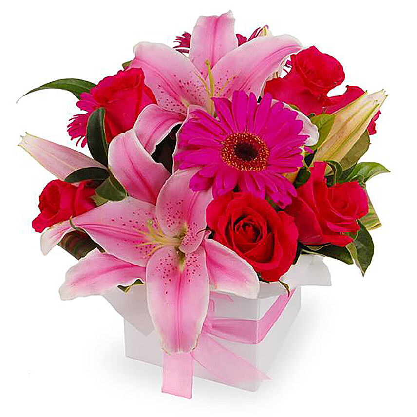 Pink Flowers Box Arrangement: 