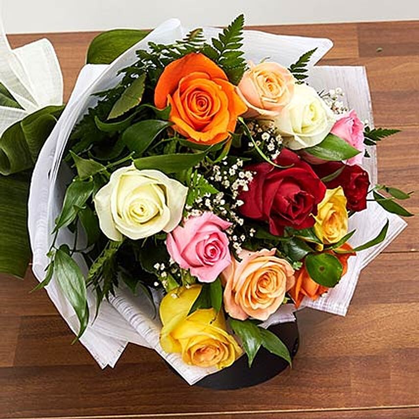 12 Mixed Color Roses Bouquet: Fathers Day Gifts to Bahrain