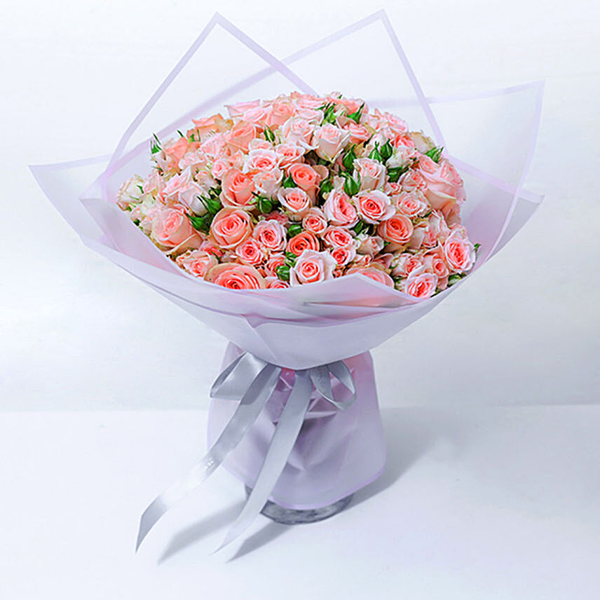 باقة 40 وردة بيبي روز لون مشمشي في غلاف جميل: توصيل هدايا المنامة