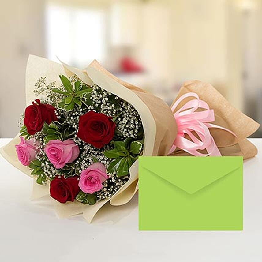 Attractive Roses Bouquet With Greeting Card: 