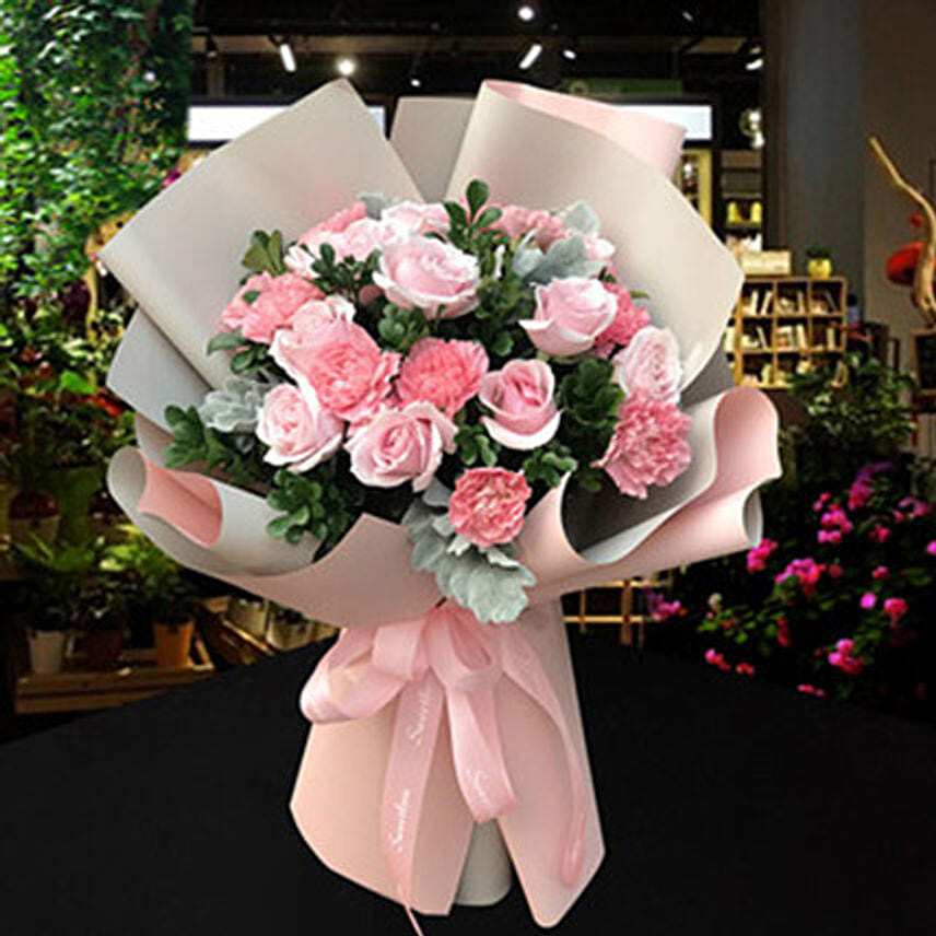 Pink Roses and Carnations Bouquet: Gifts To China