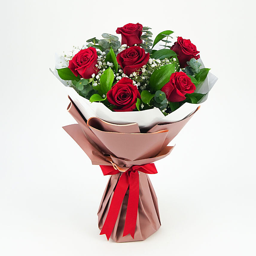 Bunch Of Beautiful 6 Red Roses: Send Valentines Day Gifts to Egypt