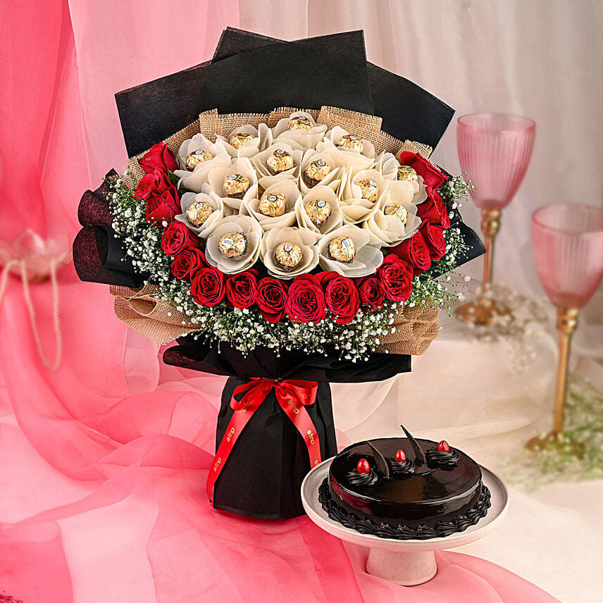Spectacular Rose Bouquet And Truffle Combo: Send Flowers To India