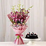 Chocolaty Orchids Bouquet and Truffle Cake