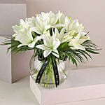 Pure 10 White Asiatic Lilies In Fishbowl Vase