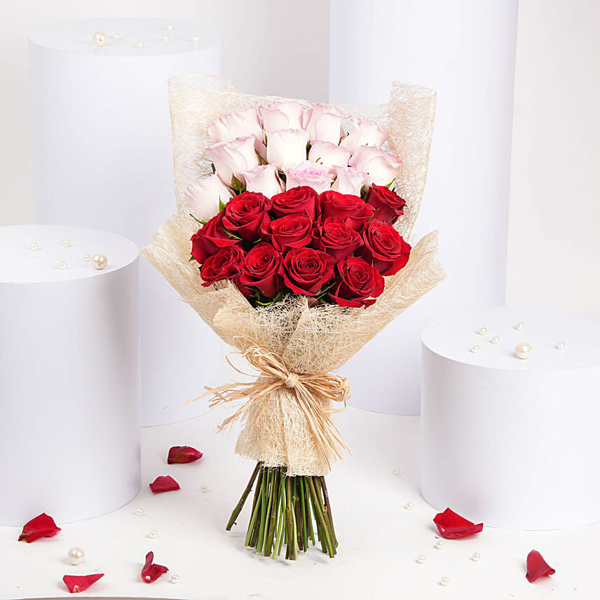 Valentine 12 Pink 12 Red Roses Bouquet: Flower Delivery Amman