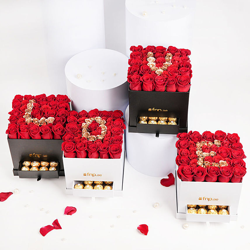 4 Letter Expression with Roses: Send Valentines Day Gifts to Kuwait
