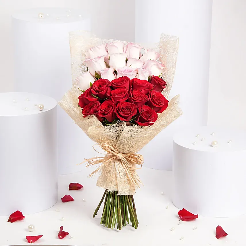 Valentine 12 Pink 12 Red Roses Bouquet: 