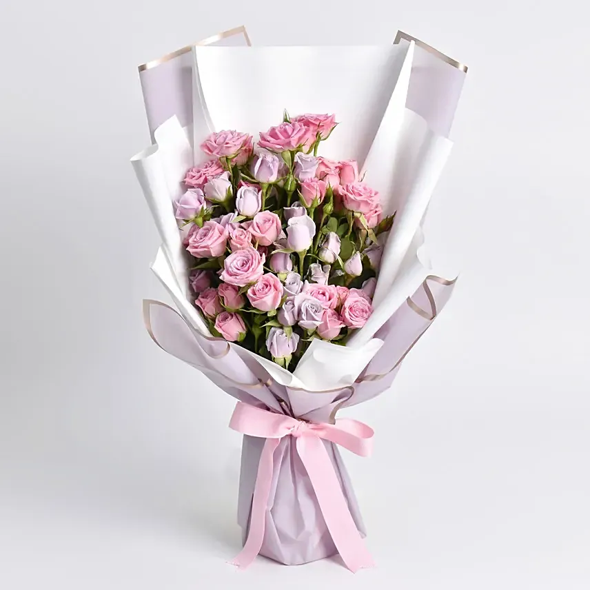 Purple and Pink Spray Roses Bunch: 