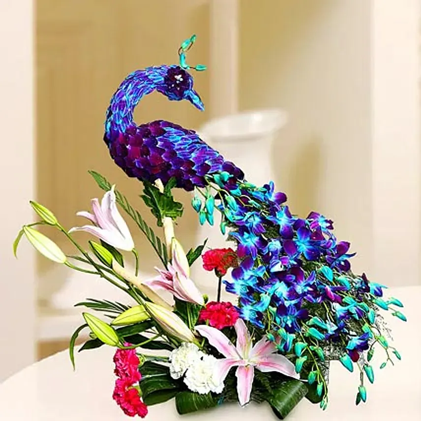 Floral Peacock Charm: Premium Flowers