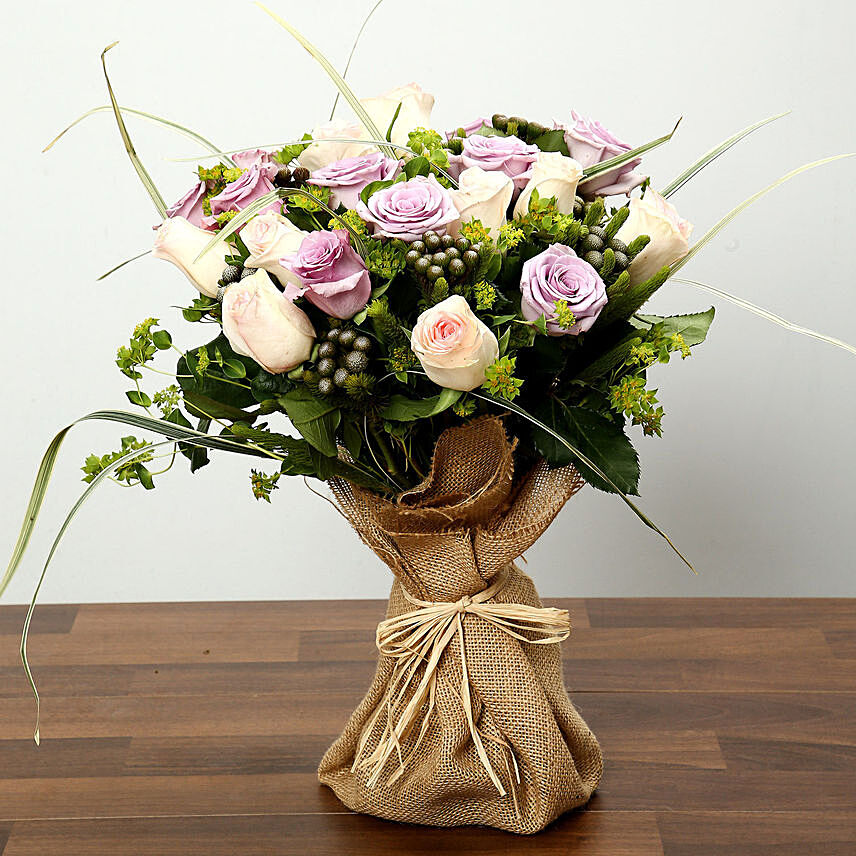 Purple and Peach Rose Bouquet: Womens Day Flowers in Abu Dhabi