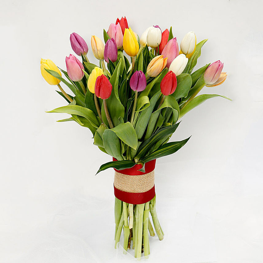 25 Vibrant Tulips Bunch: Birthday Flower Bouquets