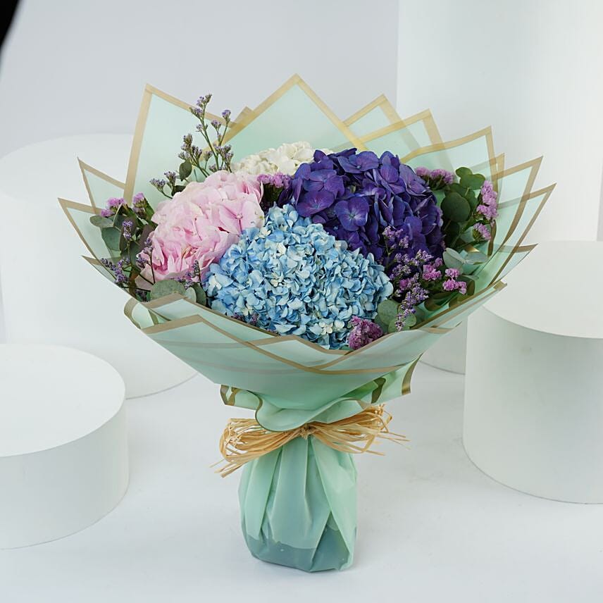 Beautiful 4 Colour Hydrangea Bouquet: Fathers Day Flowers to Abu Dhabi