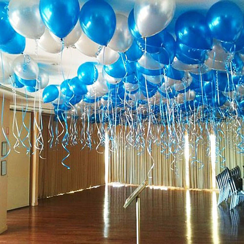 Blue and Silver Helium Balloon Decor: 