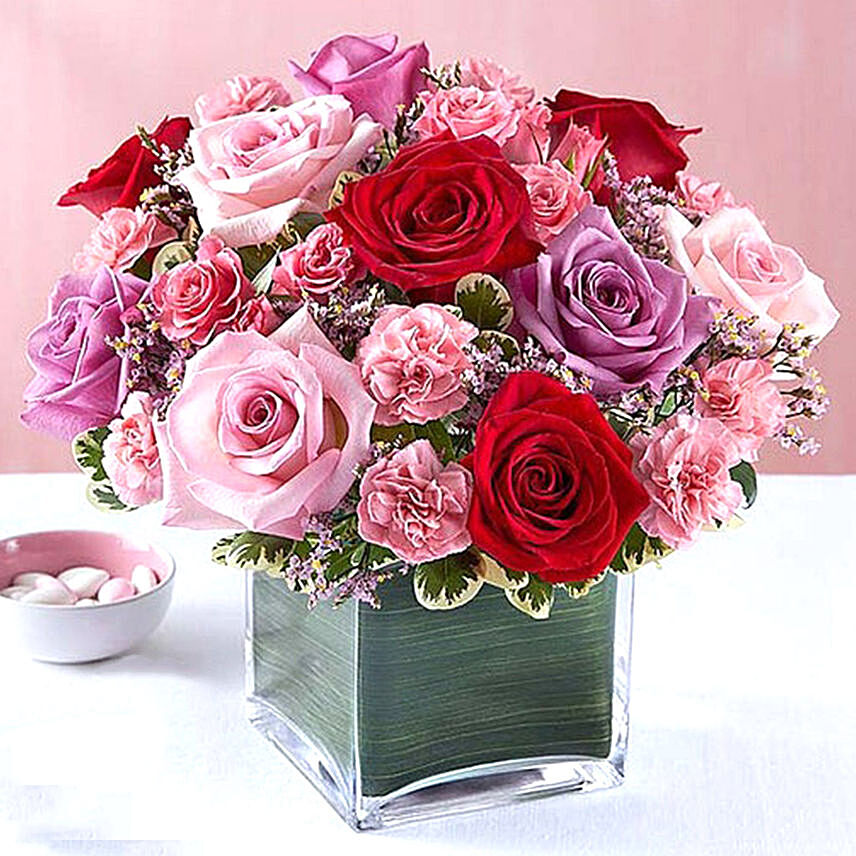 Bright Roses Vase: Birthday Flowers to Ajman