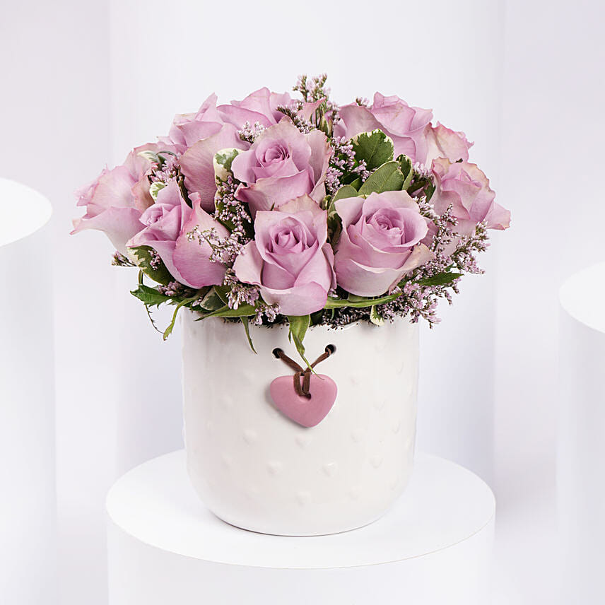 Vase Of Royal Purple Roses: Anniversary Flower Arrangements