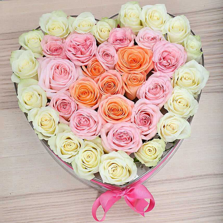 Heart Shaped Mixed Roses Arrangement: Roses Bouquet  - 1 Hour & Same Day Delivery