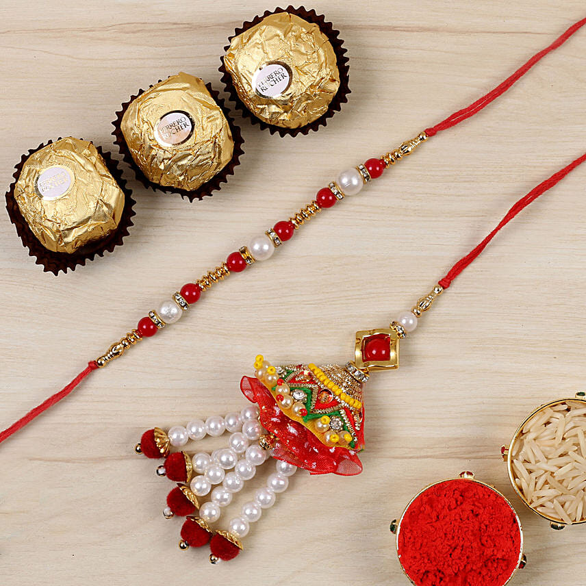 Attractive Bhaiya Bhabhi Rakhi And 3 Pcs Ferrero Rocher: Rakhi 