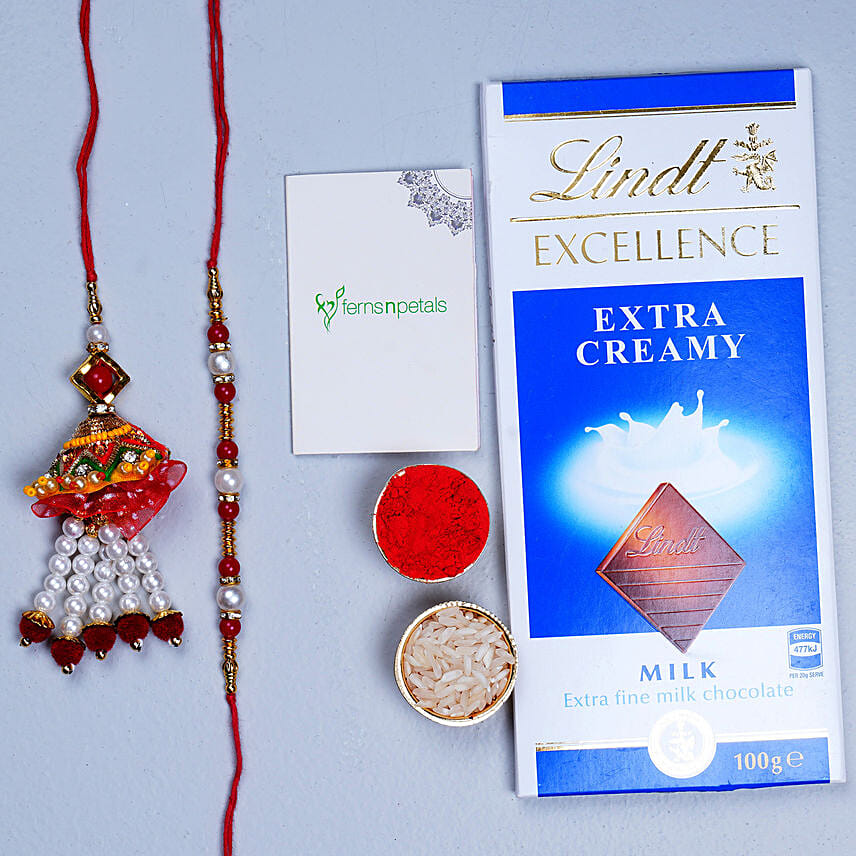 Attractive Bhaiya Bhabhi Rakhi And Lindt Chocolate: Rakhi 