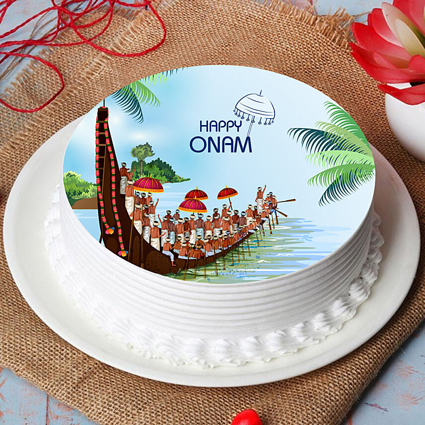Happy Onam Vallam Kali Photo Cake: Onam Gifts