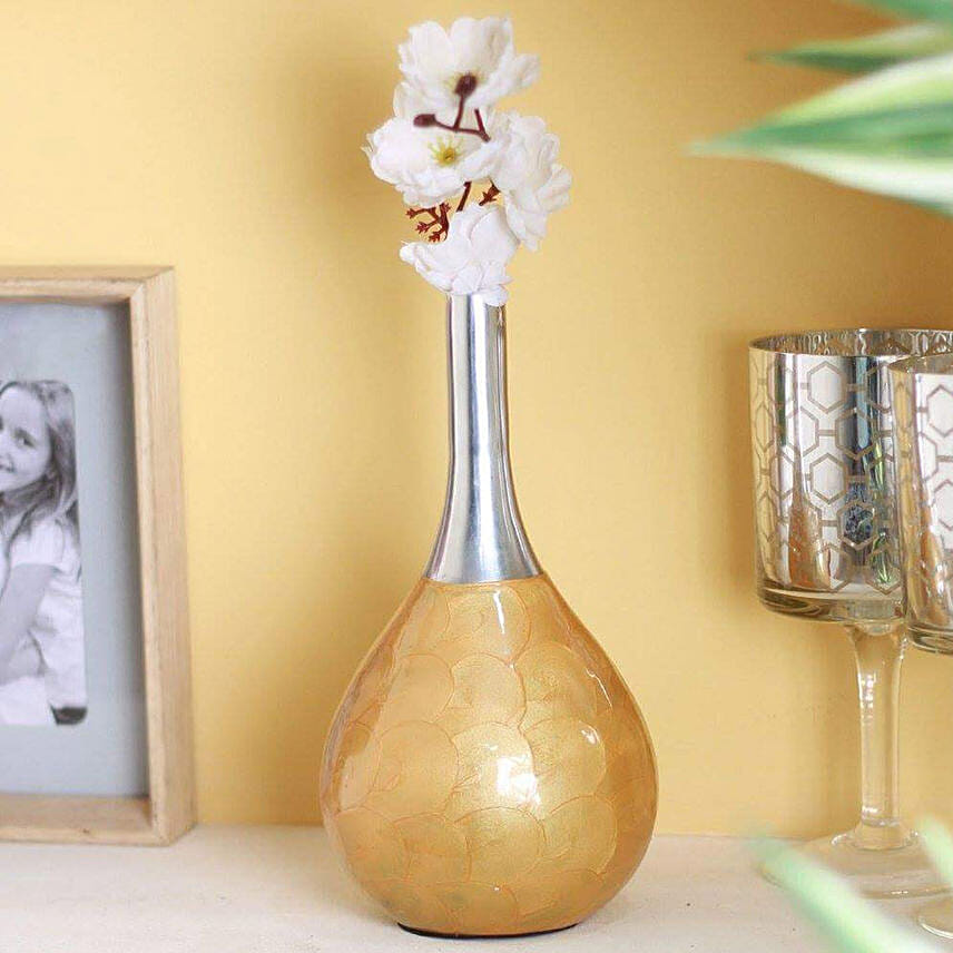 Yellow and Silver Aluminium Vase: Round The Clock Delivery Gifts