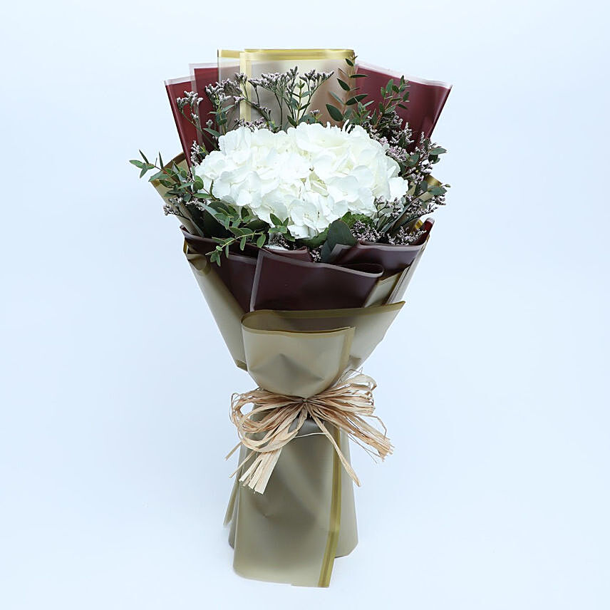 White Hydrangea Bouquet: Mothers Day Flowers to Dubai