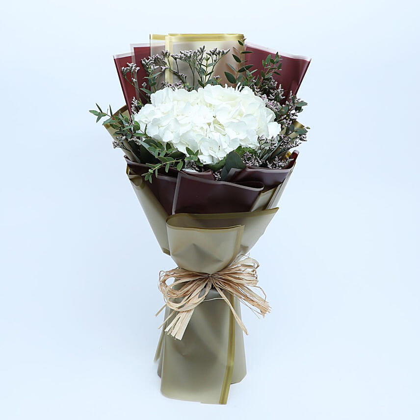 White Hydrangea Bouquet: Mothers Day Flowers to Dubai
