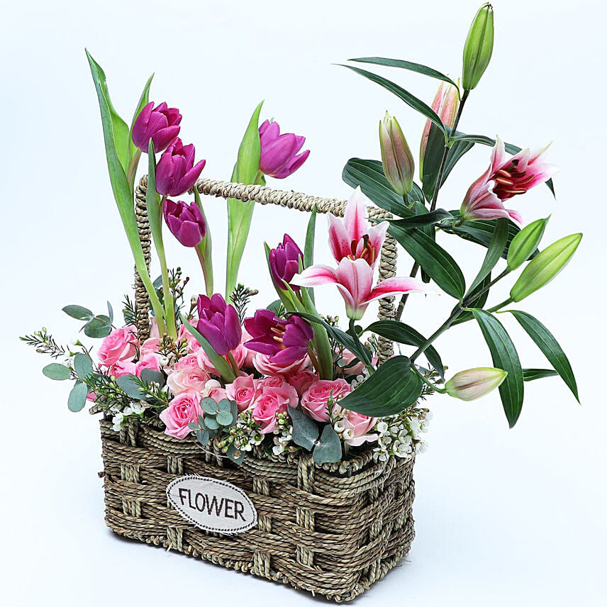 Floral Basket of Love N Care: Anniversary Basket Arrangements