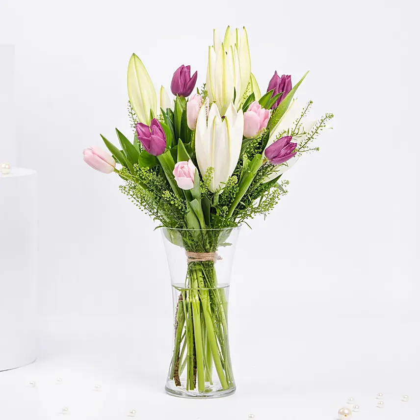 Medley Of Lilies and Tulips: Flower Arrangements 