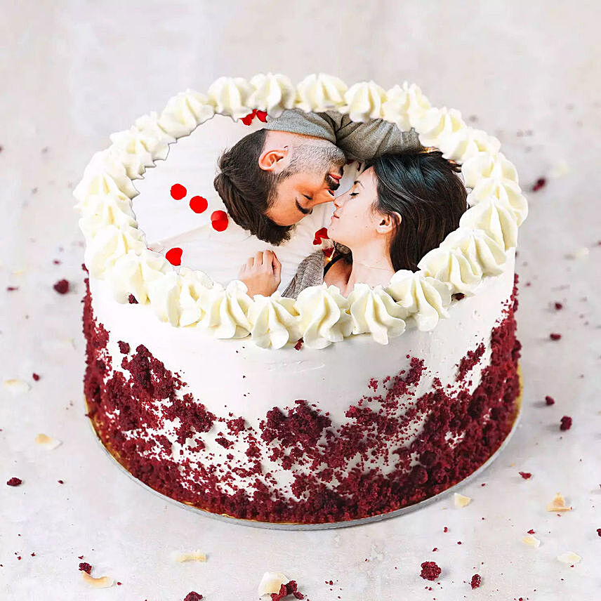Velvety Photo Cake For Anniversary: Red Velvet Cake Dubai