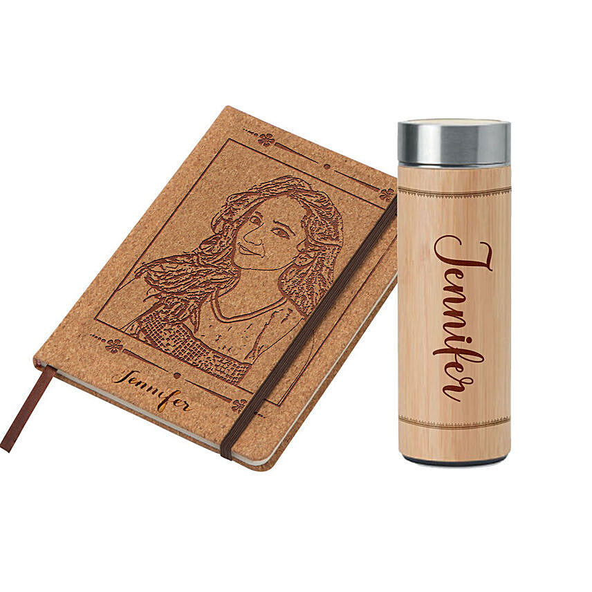 Engraved Notebook and Flask Combo: Personalised Gifts for Her