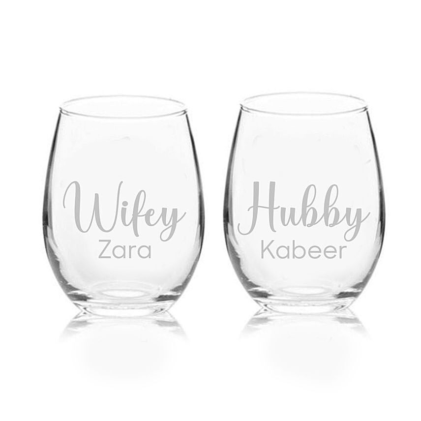 Set of Two Engraved Medium Glasses: Engraved Glasses