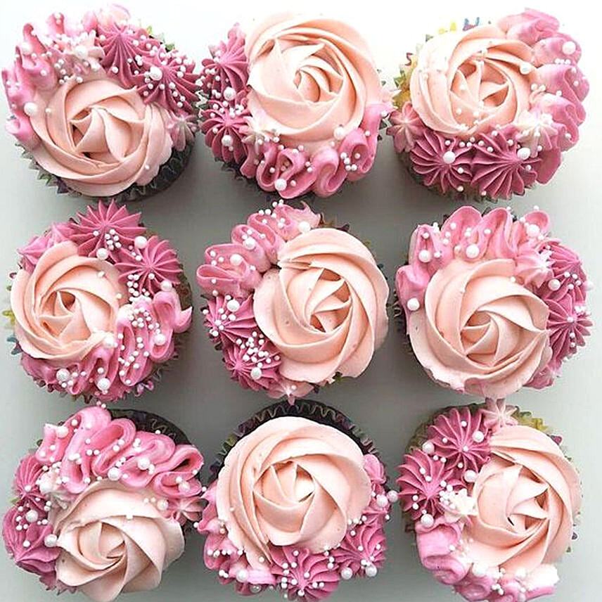 Rosy Delight Designer Vanilla Cupcakes Set Of 6: Cakes in Dubai