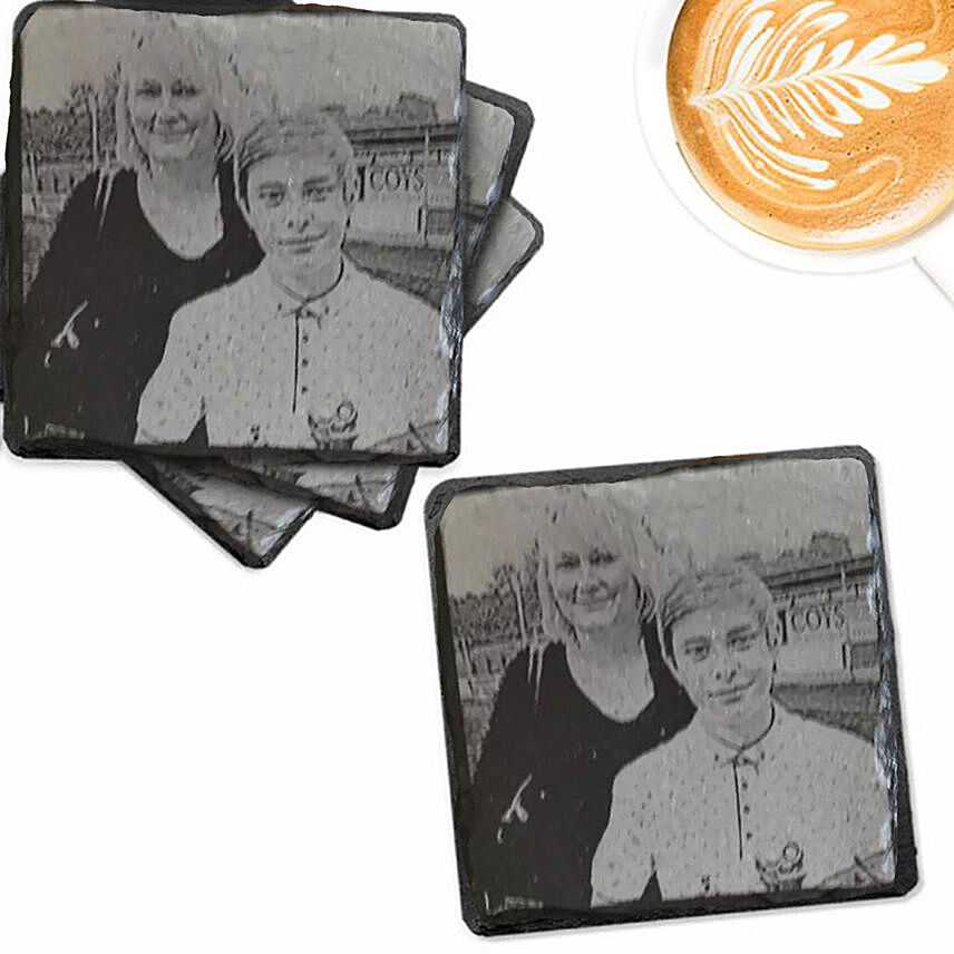 Engraved Photo Slate Coaster 4 Pieces: Personalised Photo Frames