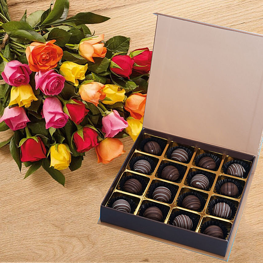 Multicolor Roses n Chocolate Truffles: Gifts Offers