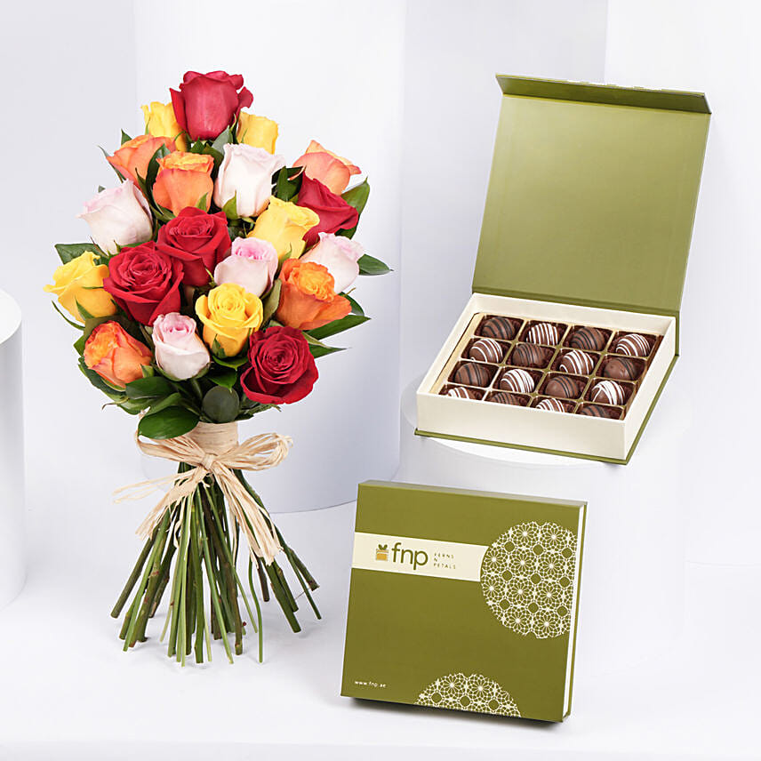 Multicolor Roses n Chocolate Truffles: Gifts Offers