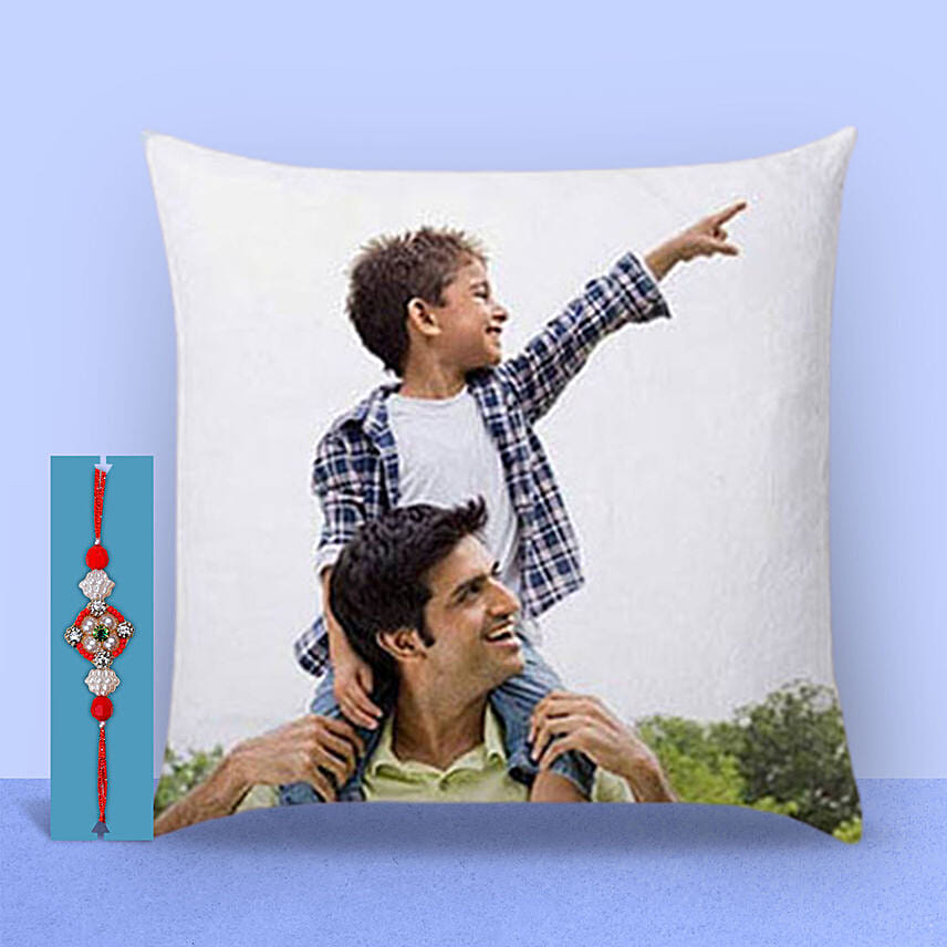 Rakhi with Personalized Photo Cushion: Rakhi With Cushions