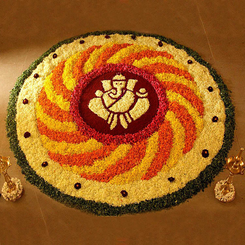 Ganesha Flower Petals Rangoli: Onam Flowers