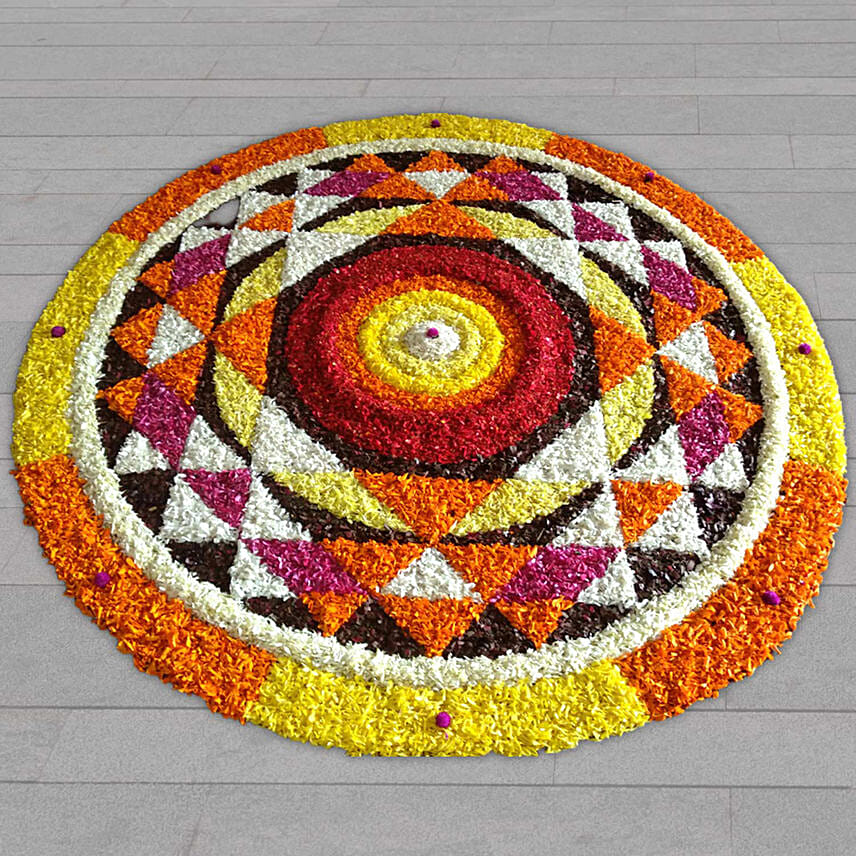 Marigold and Rose Petals Rangoli: Onam Gifts