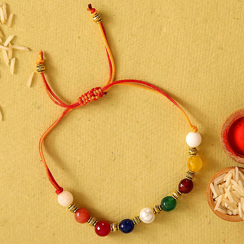 Navrattan Bracelet Style Pearl Rakhi: Rakhi