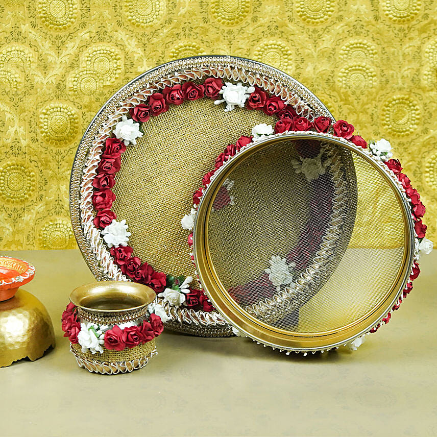 Karwachauth Thali Set Maroon: Karwa Chauth Gifts