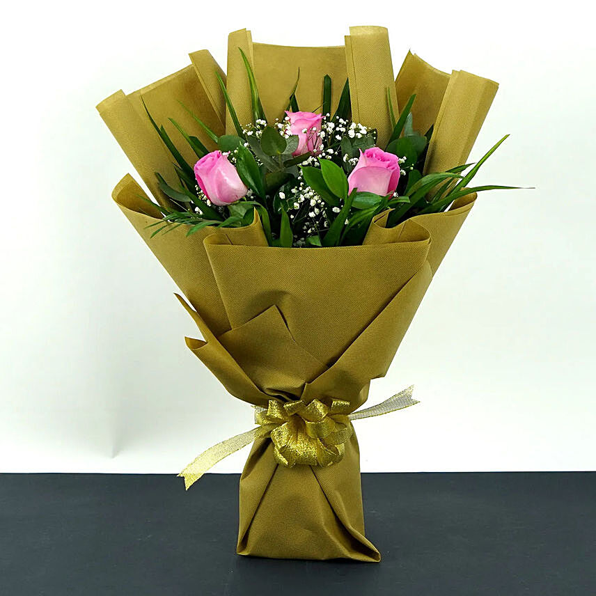 Splendid Pink Rose Bouquet: One Hour Delivery Flowers