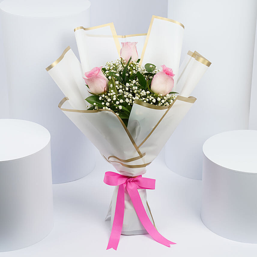 Splendid Pink Rose Bouquet: One Hour Delivery Flowers