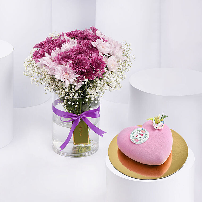 Chrysthemum Flowers and Mothers Day Cake: 