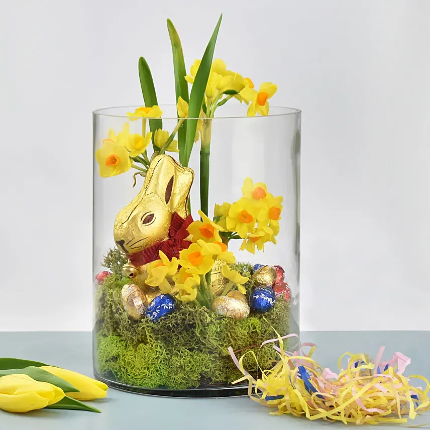 Daffodil and Easter Bunny Chocolate: Flower Delivery Dubai