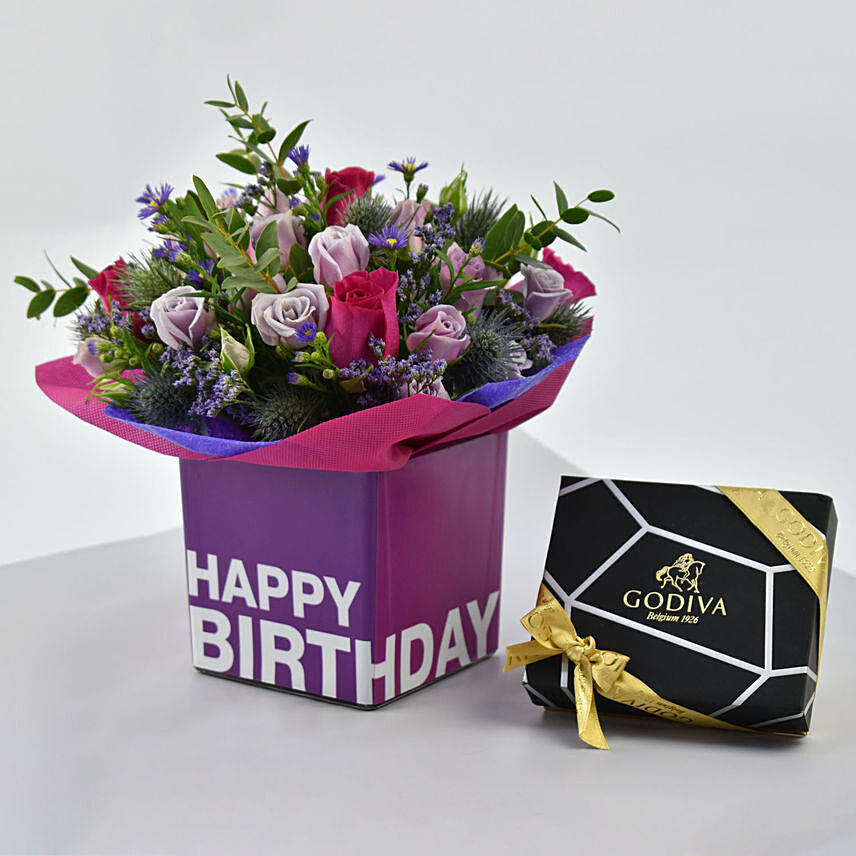 Vibrant Flowers and Godiva Chocolates For Birthday: Chocolates Delivery in Al Ain