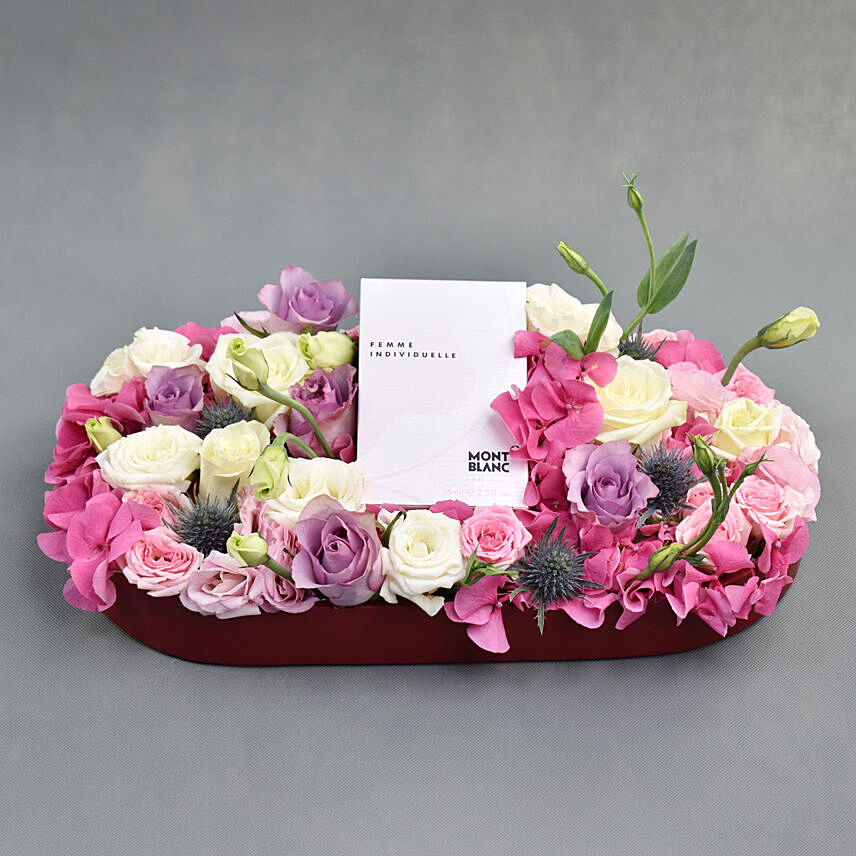 Floral Bed in Premium Tray with Montblanc Perfume: 