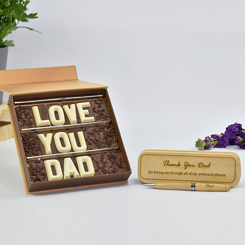 Love You Dad Chooclates and Pen Set: Engraved Pen