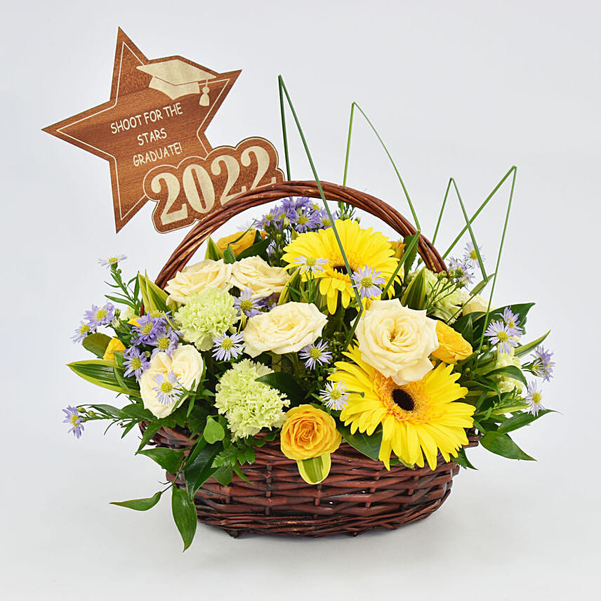 Graduation Wishes Flowers Basket: Gerberas Bouquet 