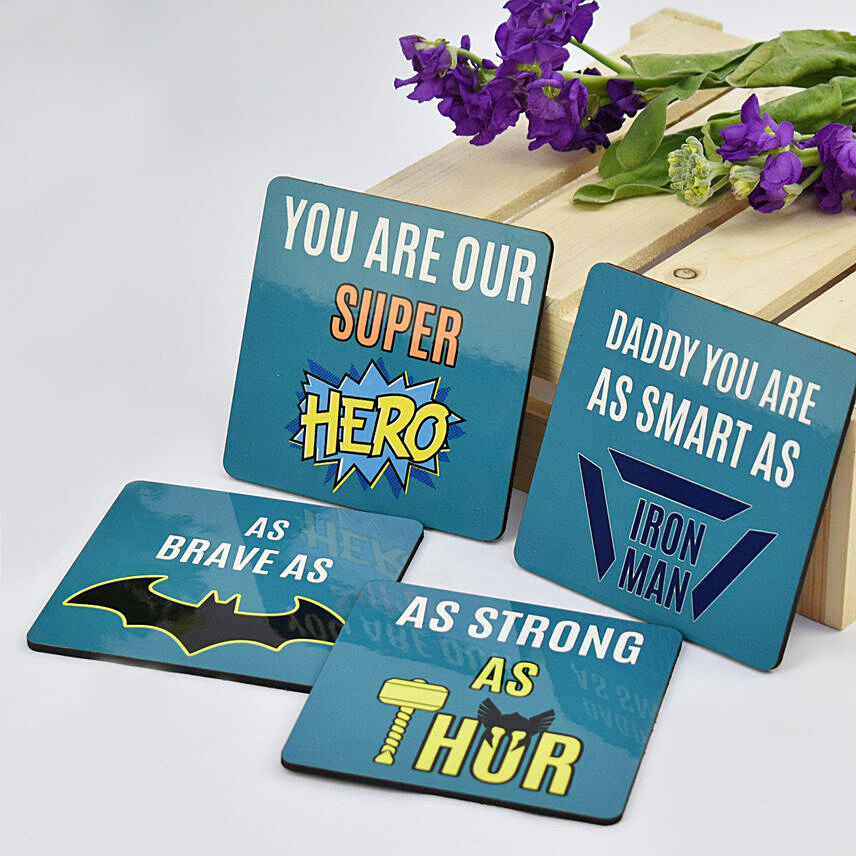 Super Hero DAD Coasters: Personalised Gifts for Father